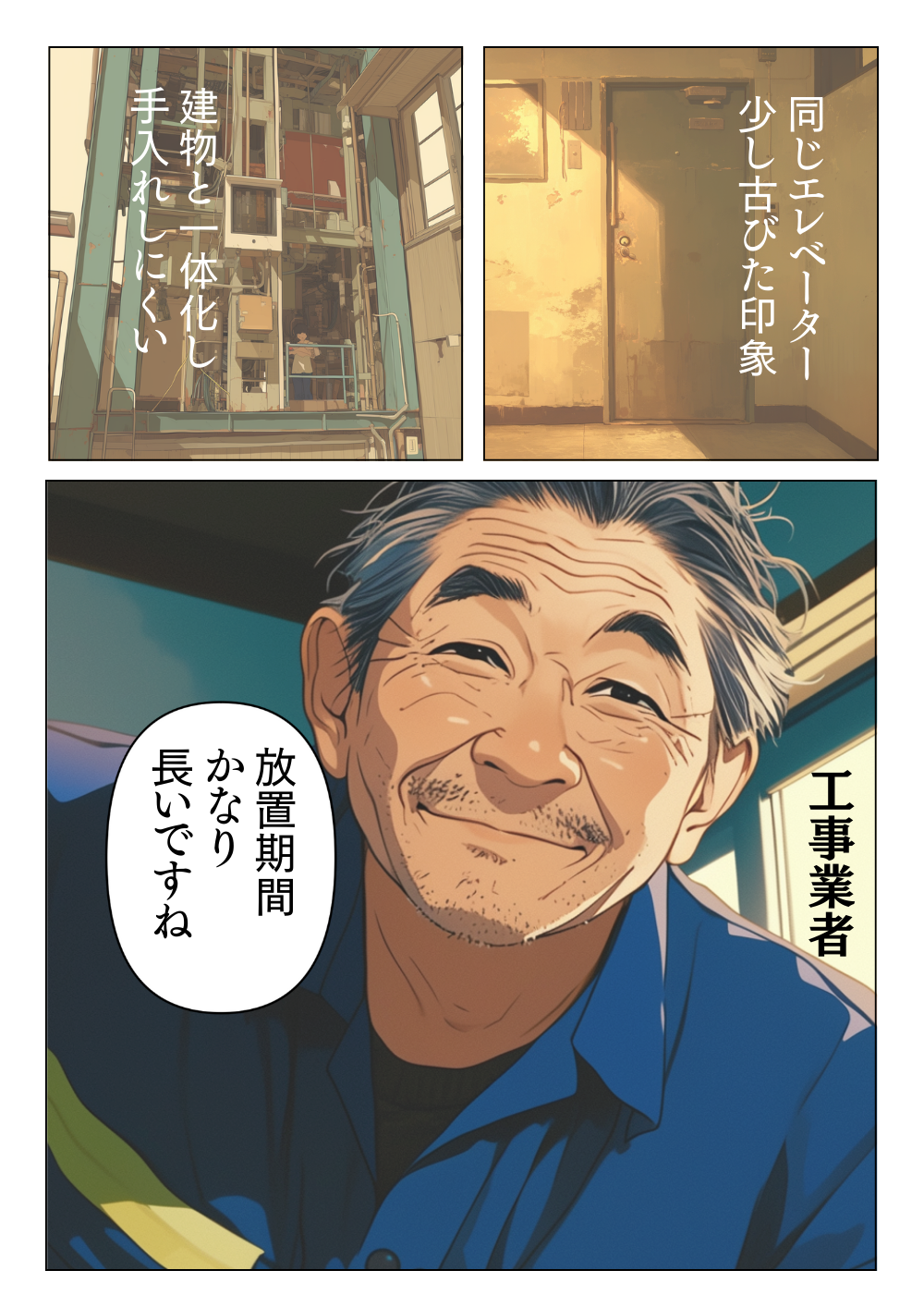 ���u���ꂽ�G���x�[�^�[�̌�����A���Ǝ҂��T�d���������\��Ŋm�F���Ă���l�q��`�����}���K�B